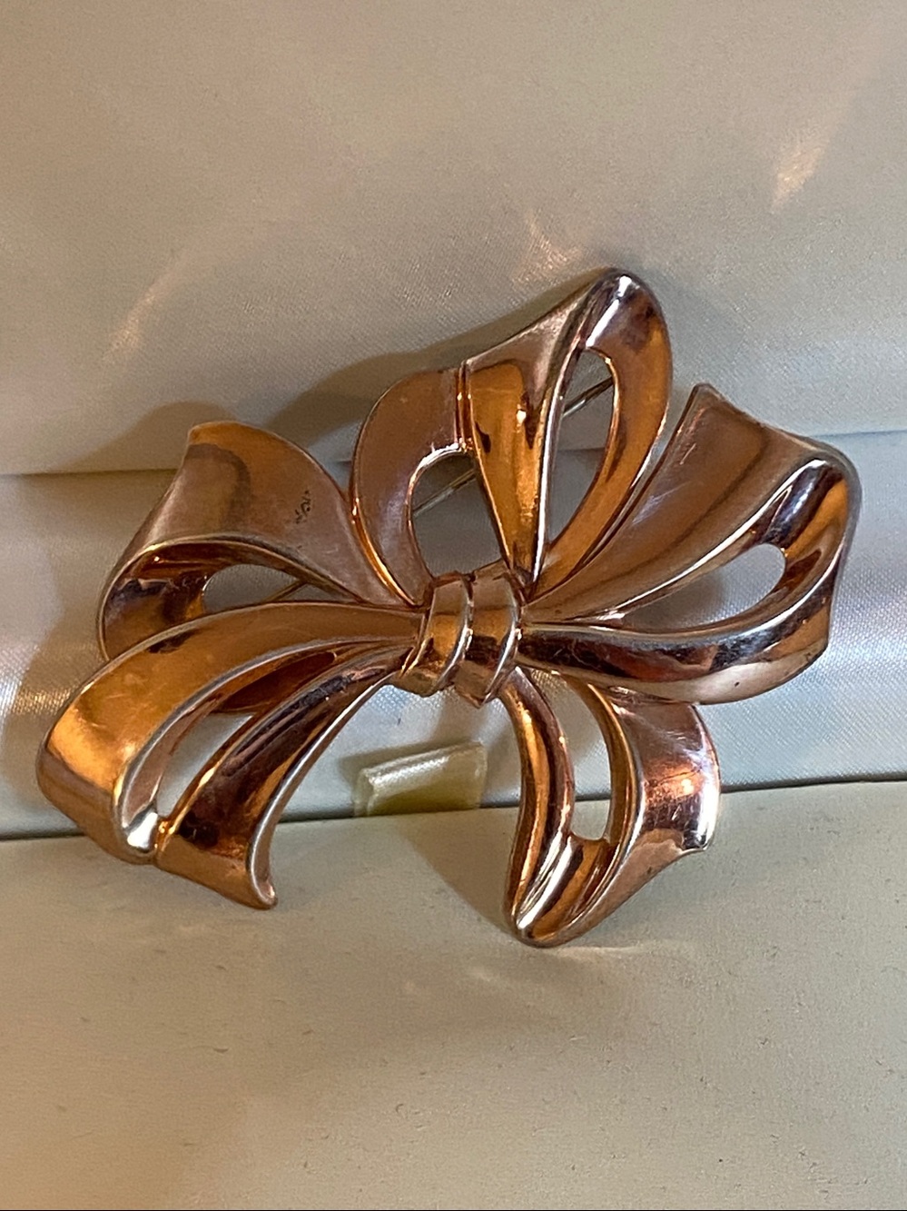 Vintage Sterling Silver Rose Gold Tone Bow Brooch Pin 11.9g